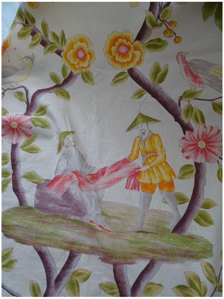Tissu Ancien Coton Décor Naïf - Coupon Vintage Occasion