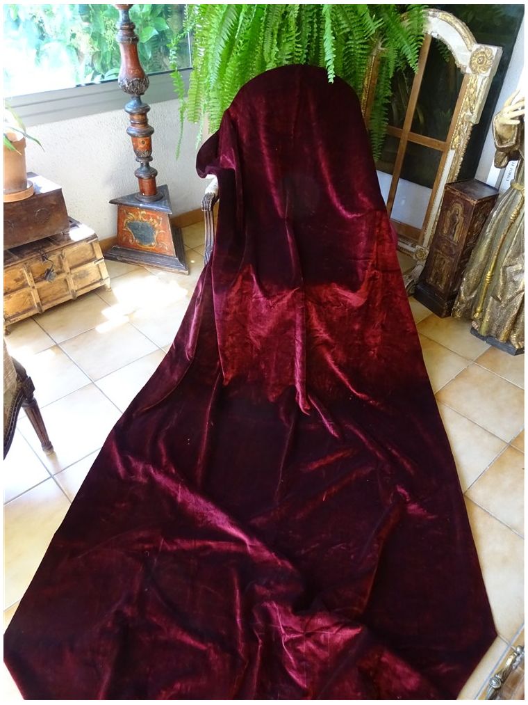 Foulard Ancien En Soie Velours Brodé - Noir - Occasion Vintage