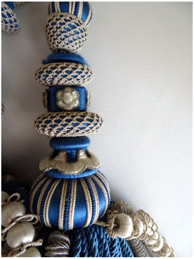 Cantonnière Et Embrases Anciennes - Passementerie Vintage Fin XXe, Tissu Multicouleur Style Art Déco