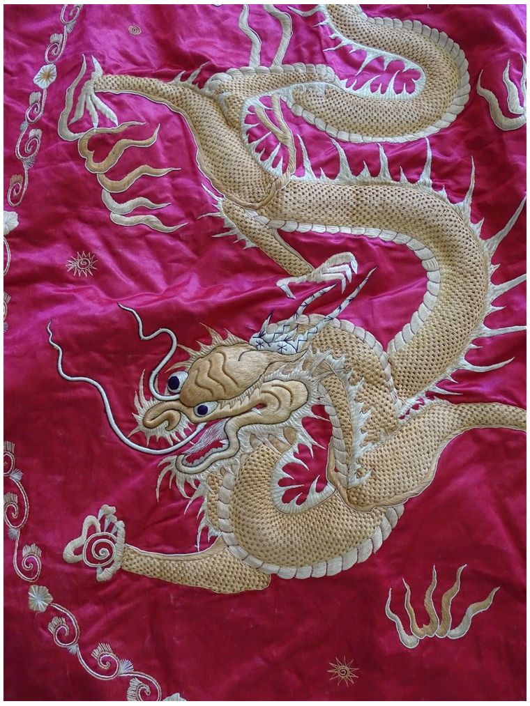 Ancienne Tenture Murale Broderie Jacobéenne - Fleurs - Aiguille Paragon - Occasion