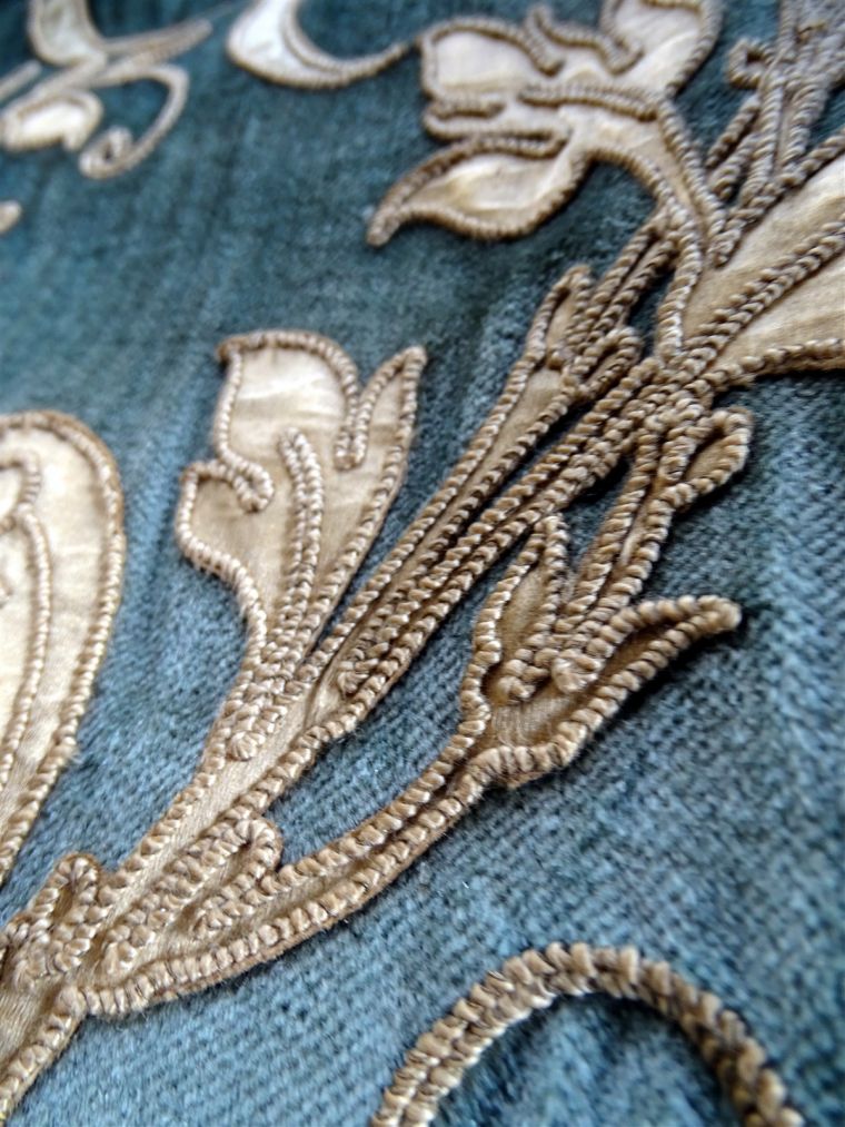 Cantonnière Ancienne En Velours Vert Olive – Franges Dorées | 257 X 41 Cm | Vintage Français | Occasion Excellent état