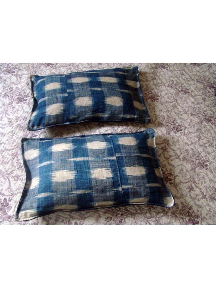 Paire De Coussins Anciens Vintage Satin Rose Et Turquoise - Napperon Crochet